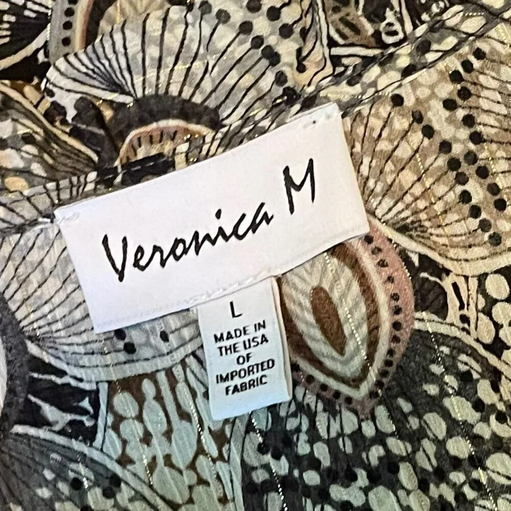 Veronica M Catia Peacock Chiffon Smocked Midi Dress in Feather Print Size L - Picture 8 of 8